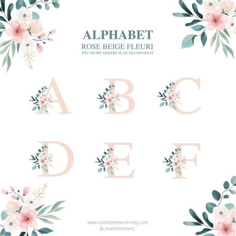 Watercolor Flowers Alphabet Png Blue Gray Pink Floral Etsy