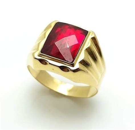 Mens 18k Solid Yellow Gold Ruby Ring Size 11 18k Ruby Ring Mensring