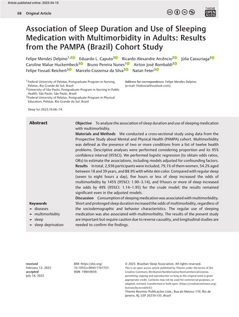 PDF Association Of Sleep Duration And Use Of Sleeping Medication With