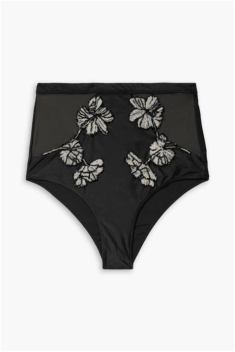 Patbo Embellished Tulle Trimmed High Rise Bikini Briefs The Outnet