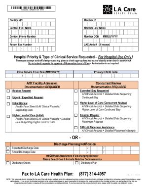 Fillable Online Hospital Priority Type Of Clinical Service Requested