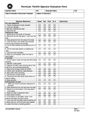 Fillable Online FermiLab Forklift Operator Evaluation Form Fax Email