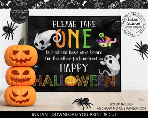 Printable Halloween Door Sign Please Take One Party Decor Etsy In