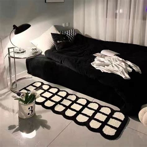 Bedroom Carpet Foot Mat For Bedside Long Strip Rug Black And White