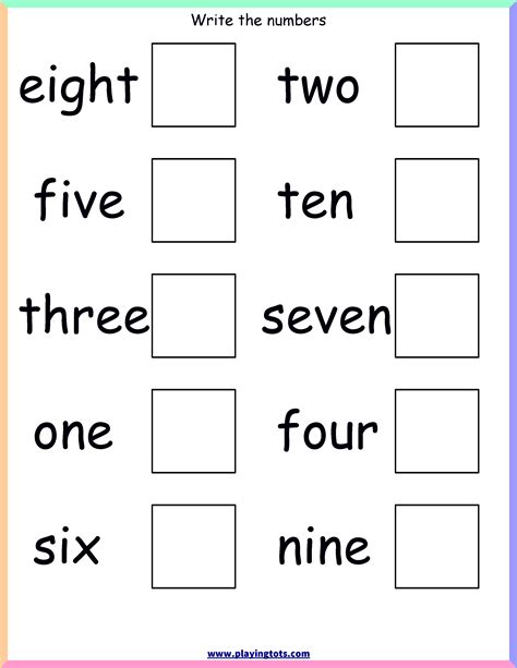 Number Word Worksheets