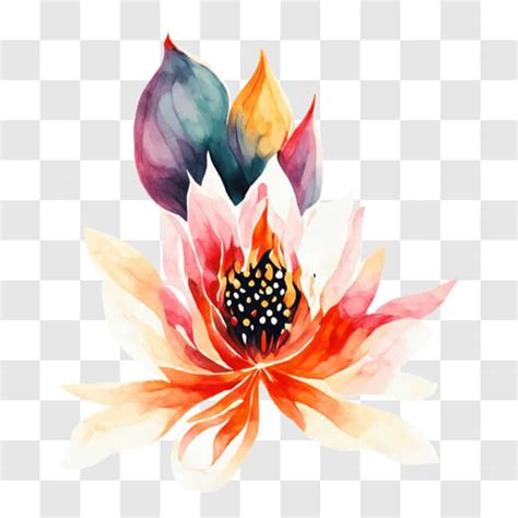 Télécharger Fleur de lotus aquarelle vibrante sur fond noir PNGs En