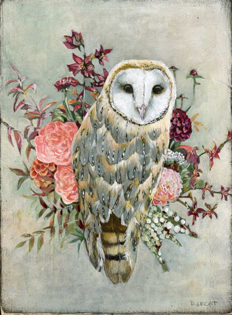 Barn Owl With Flowers Wall Art Print By Bonnie Lecat