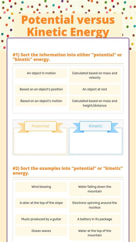 Potential And Kinetic Energy Worksheet