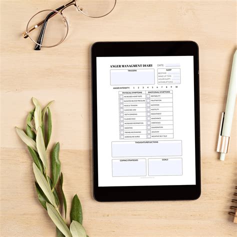 Anger Management Diary Tracker Printable Anger Management Template Emotion Tracker Template