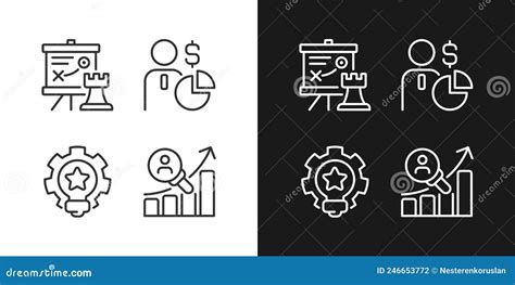 Successful Business Formula Pixel Perfect Linear Icons Set For Dark