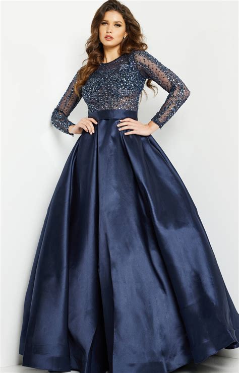 Navy Gown With Sleeves Dresses Images