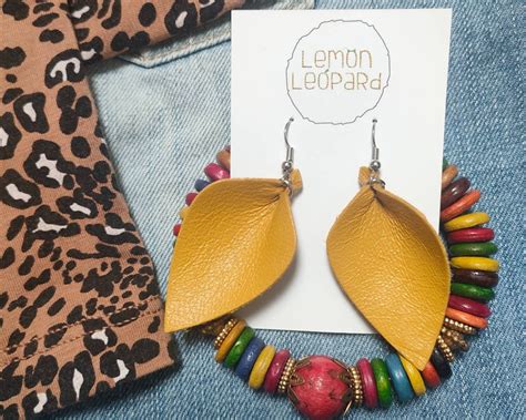 Leather Earrings Mustard Dangle Earrings Leather Drop Etsy Sweden