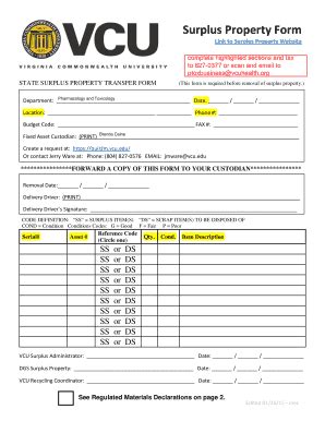 Fillable Online Surplus Property Form Fax Email Print Pdffiller