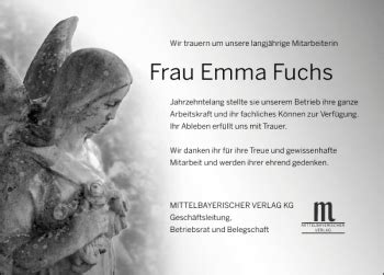 Traueranzeigen Von Emma Fuchs Mittelbayerische Trauer