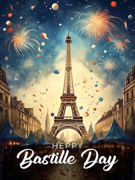 Premium Psd A Poster For Bastille Day With Fireworks In The Background