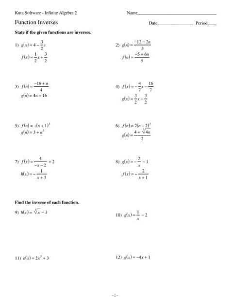 Function Inversespdf Kuta Software Worksheets Library