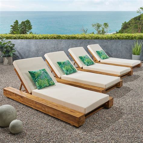 Broadway Outdoor Acacia Wood Chaise Lounge And Cushion Sets Set Of