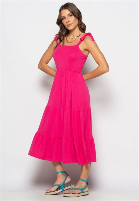 Vestido Midi Babado Al A Amarra O Malha Salvatore Pink Compre