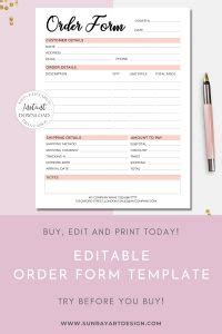 SunRayArt Designs Editable Order Form Template