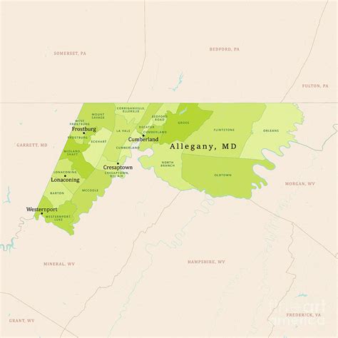 MD Allegany County Vector Map Green Digital Art by Frank Ramspott | Pixels