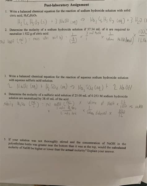 Solved Post Laboratory Assignment Write A Balanced Chegg