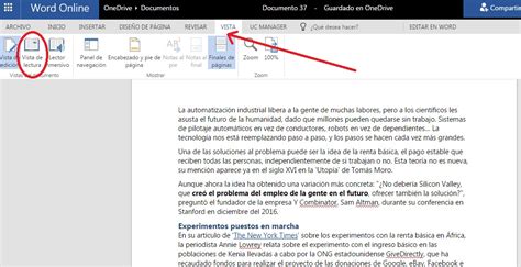 Funciones Disponibles En La Vista De Lectura En Word Online