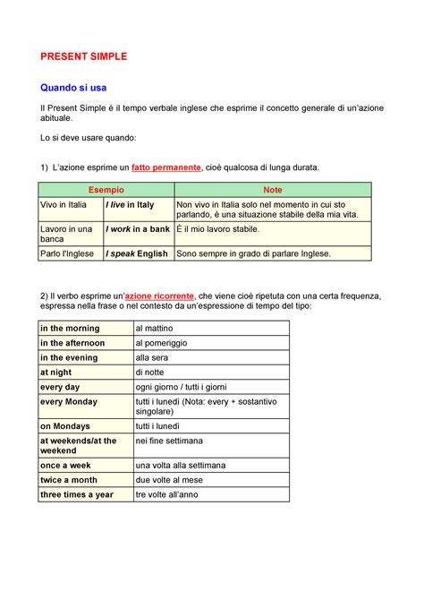 Present Simple Appunti Present Simple Quando Si Usa Il Present