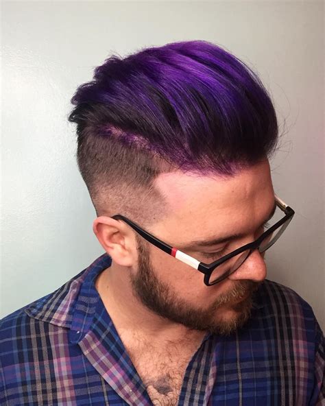 Bright Neon Purple Vivid Mohawk Fantasy Color Mens Haircut