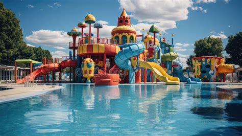 A Colorful Water Park with a Water Slide Stock Photo - Image of pool ...