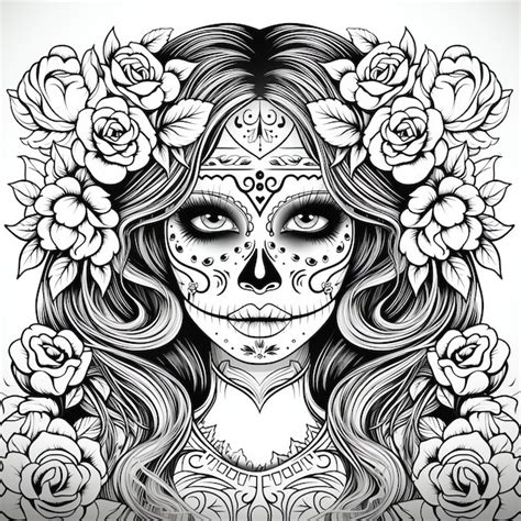 Livro Para Colorir Preto E Branco Catrina Mexicano Dia De Muertos Dia