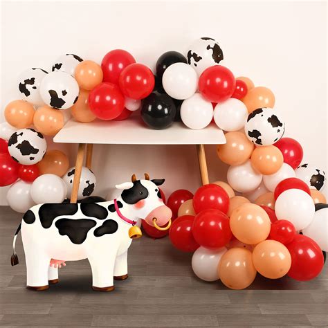 WEIKA Cow Party Balloons Garland Arch Kit 104 Pcs Red White Cow Print