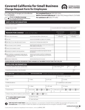 Fillable Online Employee Change Request Form Claremont Insurance