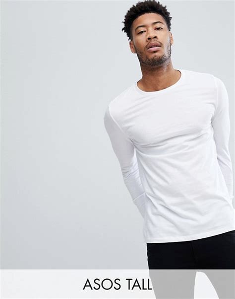 Asos Design Tall Long Sleeve T Shirt With Crew Neck In White Asos