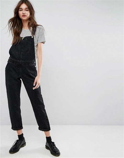 Asos Denim Overalls In Washed Black Skinny Overalls Denim Overalls