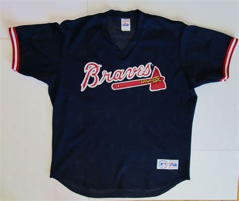 Vintage Atlanta Braves Baseball Jersey Majestic Navy Blue Mesh Genuine