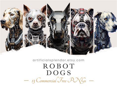 Robot Dog Clipart Bundle, Sci-fi Animal PNG, Watercolor Art Digital Canine Dressed as Person ...