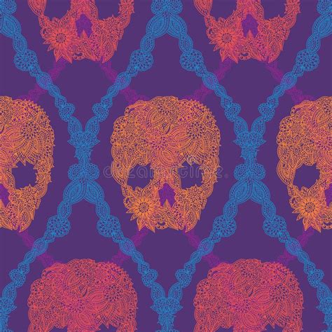 Skulls Damask Seamless Pattern Stock Illustrations 29 Skulls Damask