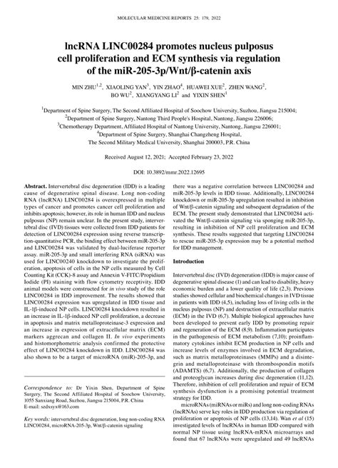 Pdf Lncrna Linc00284 Promotes Nucleus Pulposus Cell Proliferation And