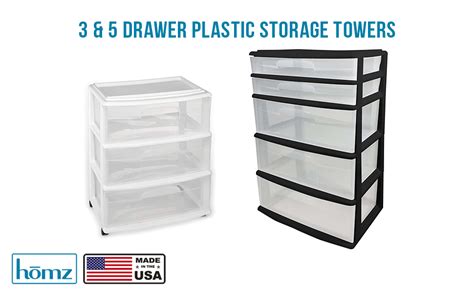 Homz Plastic 5 Drawer Wide Storage Tower Black Frame Clear Drawers