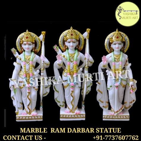 White Painted Makrana Marble Ram Darbar Statue For Worship Size