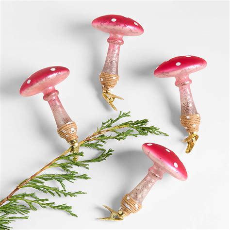 Glass Mushroom Christmas Ornaments Set Of 4 Crate And Barrel