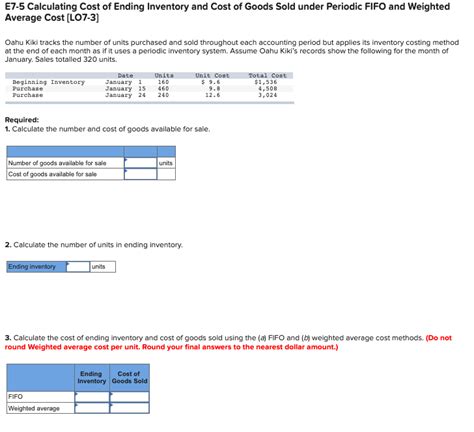 Solved E Calculating Cost Of Ending Inventory And Cost Of Chegg