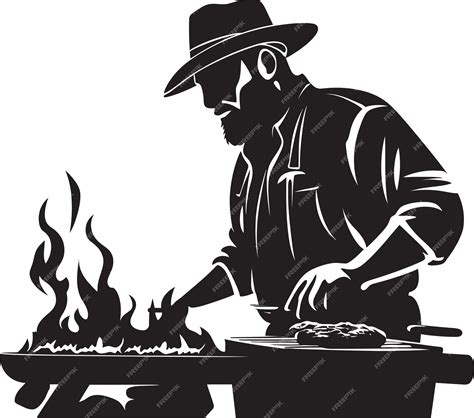 Premium Vector | Man and flame vector bbq logo icon flavor forge black ...