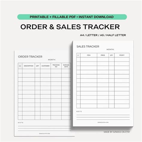 Order Tracker Sales Tracker Printable Pdf Small Business Etsy