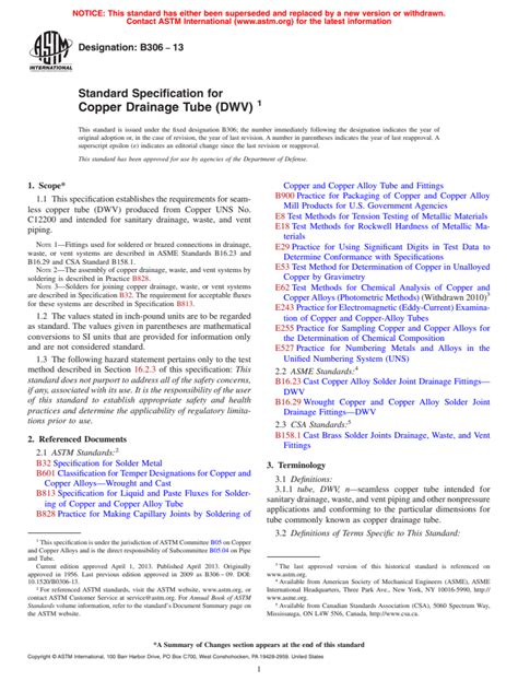 ASTM B306 13 Standard Specification For Copper Drainage Tube DWV