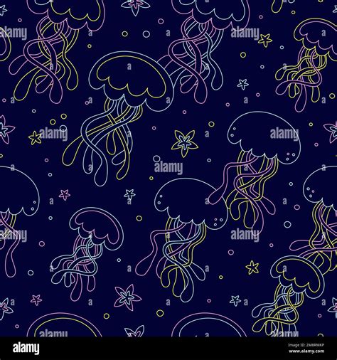 Abstract Jellyfish Seamless Pattern Art Vector Cartoon Line