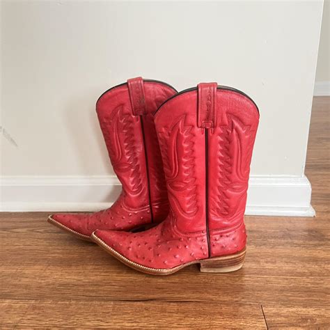 RED VINTAGE COWBOY BOOTS real leather! so obsessed... - Depop