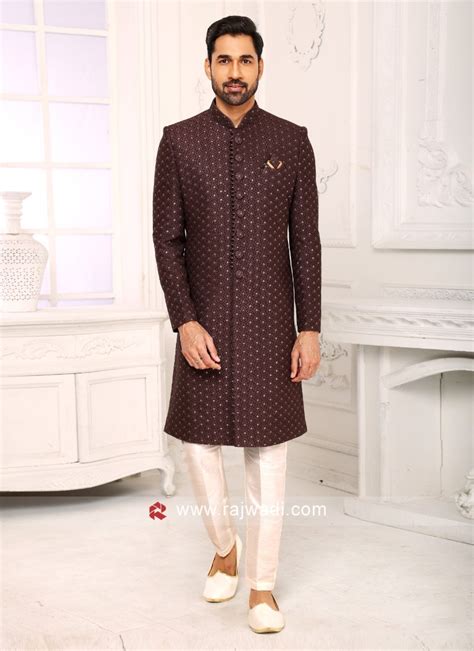 Wedding Wear Brown Color Sherwani For Men