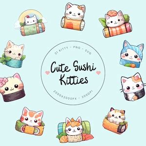 Png Svg Sushi Cat Clipart Bundle Kawaii Clipart Kawaii Food Kawaii