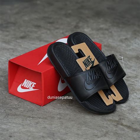 Jual Sandal Pria Nike Benassi Triple Black Sendal Slop Kode